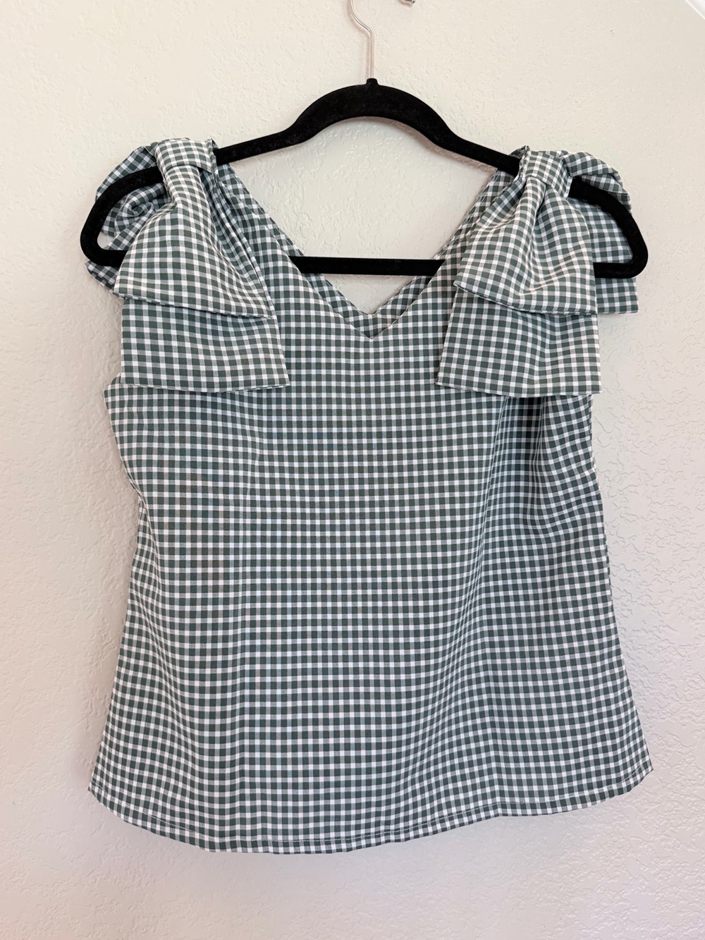 Boutique Green & White Gingham Ruffle Off-Shoulder Top